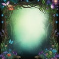 fairy forest frame with butterflies and flowers on a black background Royalty Free Stock Photo