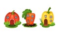 Fairy Garden Houses Rested on Green Lawn Vector Set Royalty Free Stock Photo