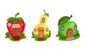 Fairy Garden Houses Rested on Green Lawn Vector Set Royalty Free Stock Photo