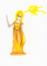 Fairy girl in long yellow dress by pencils