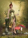 Fairy girl on a mushroom meadow