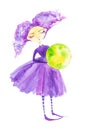 Fairy girl in a purple dress and striped stockings,with purple hair developing in the wind.Holding the globe,the green planet Royalty Free Stock Photo