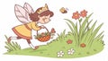 Fairy girl runs with basket in garden, swift flight, magical errand, garden journey vector design Generative AI