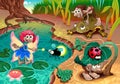 Fairy and gnomes playing in the nature with animals Royalty Free Stock Photo