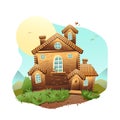 Fairy hause illustration with birds, vector EPS 10