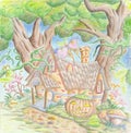 Fairy house color pencil draw