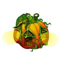 Fairy house in form of ripe pumpkin with glowing windows isolated on white background. Vector close-up cartoon Royalty Free Stock Photo