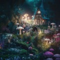 A fairy house in the middle of a forest. Generative AI image. Royalty Free Stock Photo