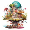 Fairy island. A whimsical dreamy image of cute fairy island