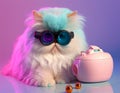 Fairy Kei style persian cat in fashionable design, wearing eyeglasses