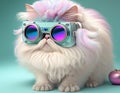 Fairy Kei style persian cat in fashionable design, wearing vr headset