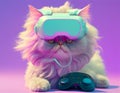 Fairy Kei style persian cat in fashionable design, wearing vr headset