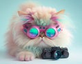 Fairy Kei style persian cat in fashionable design, wearing vr headset