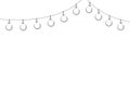 fairy lights garland, black outline isolated vector decoration, string of outdoor lights, holiday lamps for wedding or Royalty Free Stock Photo