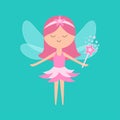 Fairy little princess with wings. Pink flower dress. Flying fairies. Cute cartoon kawaii funny magic character. Paper doll. Hair Royalty Free Stock Photo