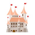 Fairy medieval castle in cartoon style on white background is insulated