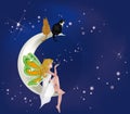 Fairy on moon with cats Royalty Free Stock Photo