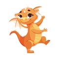 Fairy Orange Baby Dragon as Horned Legendary Creature Vector Illustration