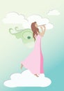 Fairy playing flute on the cloud