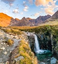 The Fairy Pools in front of the Black Cuillin Mountains on the Isle of Skye - Scotland Royalty Free Stock Photo