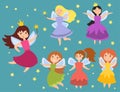 Fairy princess adorable characters Imagination beauty angel girls with wings vector illustration.