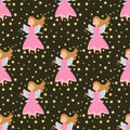 Fairy princess adorable characters seamless pattern background imagination beauty angel girls with wings vector