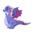 Fairy Purple Baby Dragon as Winged and Horned Legendary Creature Vector Illustration