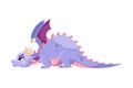 Fairy Purple Baby Dragon as Winged and Horned Legendary Creature Vector Illustration