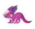 Fairy Purple Baby Dragon as Winged and Horned Legendary Creature Vector Illustration