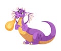 Fairy Purple Dragon as Horned Legendary Creature with Wings Vector Illustration