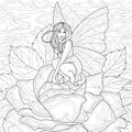 Fairy in a rose.Coloring book antistress for children and adults.