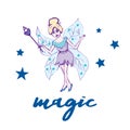 Fairy set. Beautiful girl in fying fairy costumes. Winged elf princesses in cartoon style. Vector illustration for kids and babies Royalty Free Stock Photo