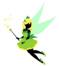 Fairy silhouette. Blonde hair and green dress. Pixie waving her magic wand. Hand drawn vector illustration. Isolated pn white Royalty Free Stock Photo