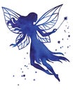Fairy silhouette with magic wand, watercolor vector illustration Royalty Free Stock Photo