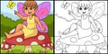 Fairy Sitting On A Mushroom Coloring Illustration Royalty Free Stock Photo