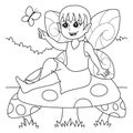 Fairy Sitting On A Mushroom Coloring Page for Kids Royalty Free Stock Photo