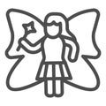 Fairy sorceress with butterfly wings line icon, fairytale concept, Silhouette of sorceress sign on white background