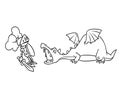 Fairy tale aggression dragon medieval knight cartoon illustration coloring page