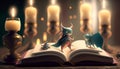 fairy tale animals with book and candles Royalty Free Stock Photo