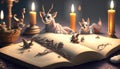 fairy tale animals with book and candles Royalty Free Stock Photo