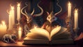 fairy tale animals with book and candles Royalty Free Stock Photo