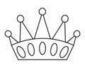 Fairy tale black and white crown isolated on white background. Vector line fantasy king or queen accessory. Sovereign authority