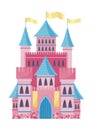 Fairy tale castle. Cartoon fantasy palace with towers, vector medieval fort or fortress. Fairy tale kingdom house Royalty Free Stock Photo