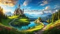 a fairy tale castle on a hill with a river Royalty Free Stock Photo