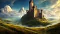 a fairy tale castle on a hill with a river Royalty Free Stock Photo