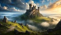 a fairy tale castle on a hill with a river Royalty Free Stock Photo