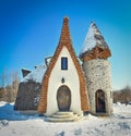 Fairy tale castle in the woods in winter time