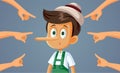 Hands Pointing to a Lying Little Boy Vector Cartoon