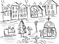 Fairy tale city hand drawing sketch Royalty Free Stock Photo