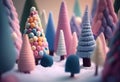 Colorful wool Christmas forest created by Generative AI